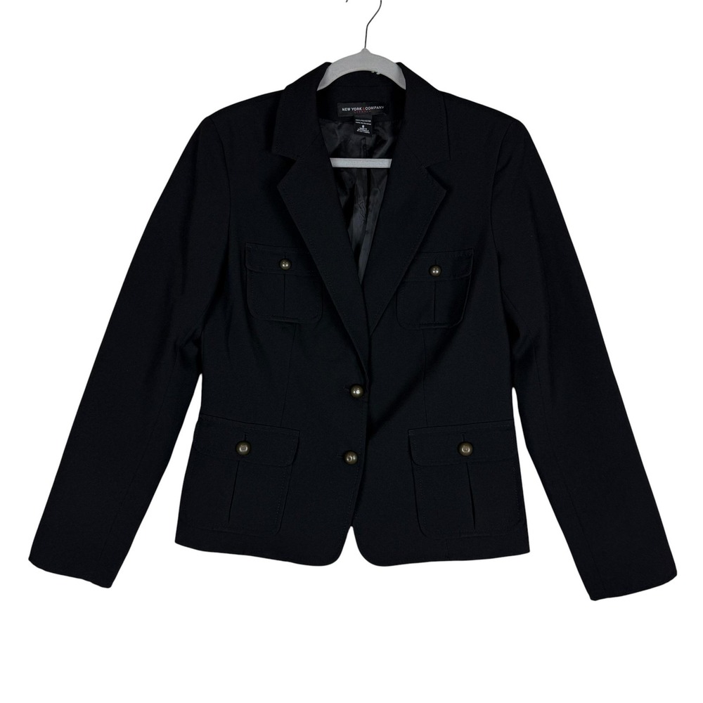 New‎ York & Company Blazer Womens 8 Black Stretch Two Button Lined Work Jacket